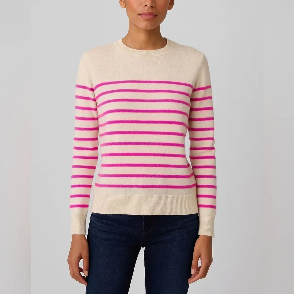 Antonio Melani Cashmere Sweater Cameron Ivory Pink Stripe Crewneck XL